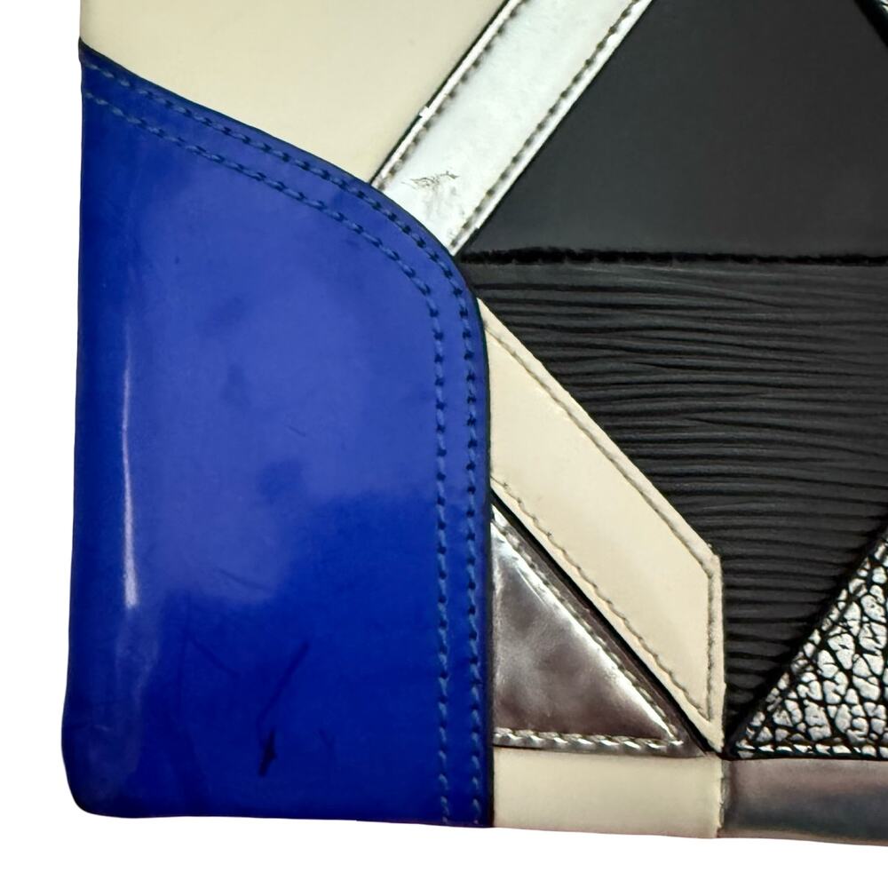 3.1 Phillip Lim Geometric Blue Cream Black Silver Patent Leather Clutch Bag - Picture 8 of 12